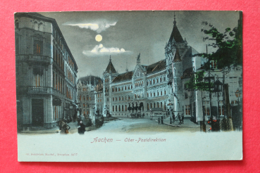 Postcard Moonlight PC Aachen 1900 Mail Office street Town architecture NRW